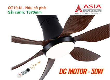 Quạt trần đèn cao cấp 6 cánh - sải cánh 1370 - QT19-T-01 - Nâu cà phê