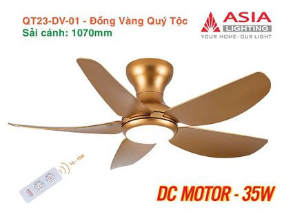 Quạt trần đèn cao cấp 05 cánh - QT23 - Đồng vàng quý tộc