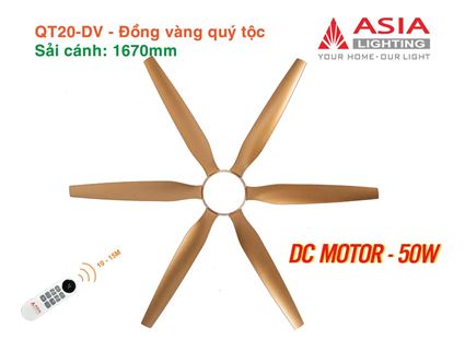 Quạt trần đèn cao cấp 6 cánh - sải cánh 1670 - QT20-DV-01 - Đồng vàng quý tộc
