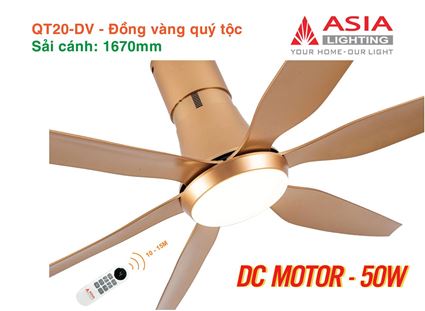 Quạt trần đèn cao cấp 06 cánh - sải cánh 1670 - QT20 - DC Motor