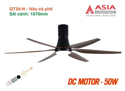 Quạt trần đèn cao cấp 6 cánh - sải cánh 1670 - QT20-N-01 - Nâu cà phê