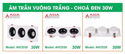 Âm trần vuông thân trắng - Chóa đen 30W