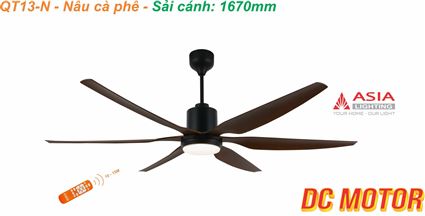 Quạt trần đèn cao cấp 6 cánh - sải cánh 1670 - QT13-N-01 - Nâu cà phê