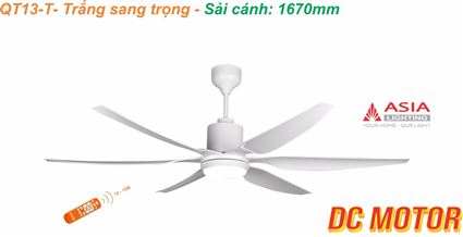 Quạt trần đèn cao cấp 6 cánh - sải cánh 1670 - QT13-T-01 - Trắng sang trọng