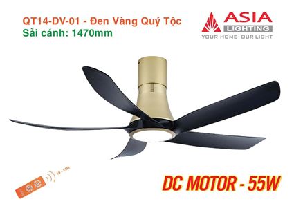 Quạt trần đèn cao cấp 05 cánh QT14 - Đen vàng quý tộc