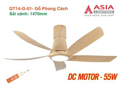 Quạt trần đèn cao cấp 05 cánh QT14 - Gỗ phong cách