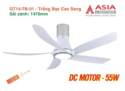 Quạt trần đèn cao cấp 05 cánh QT14 - Trắng bạc cao sang
