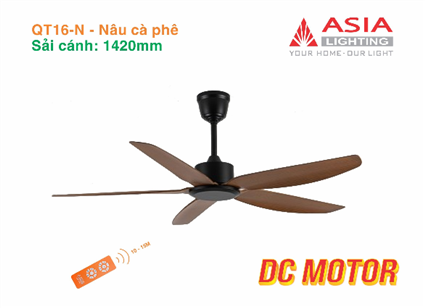 Quạt trần cao cấp 05 cánh QT16 - Nâu cà phê