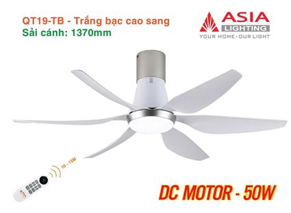 Quạt trần đèn cao cấp 6 cánh - sải cánh 1370 - QT19-TB-01 - Trắng bạc cao sang