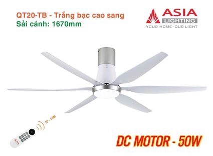 Quạt trần đèn cao cấp 6 cánh - sải cánh 1670 - QT20-TB-01 - Trắng bạc cao sang