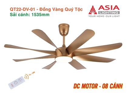 Quạt trần đèn cao cấp 08 cánh- sải cánh 1535 - QT22 - DC Motor 65W
