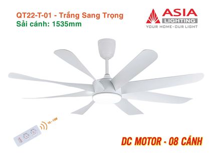 Quạt trần đèn cao cấp 08 cánh - QT22 - Trắng sang trọng